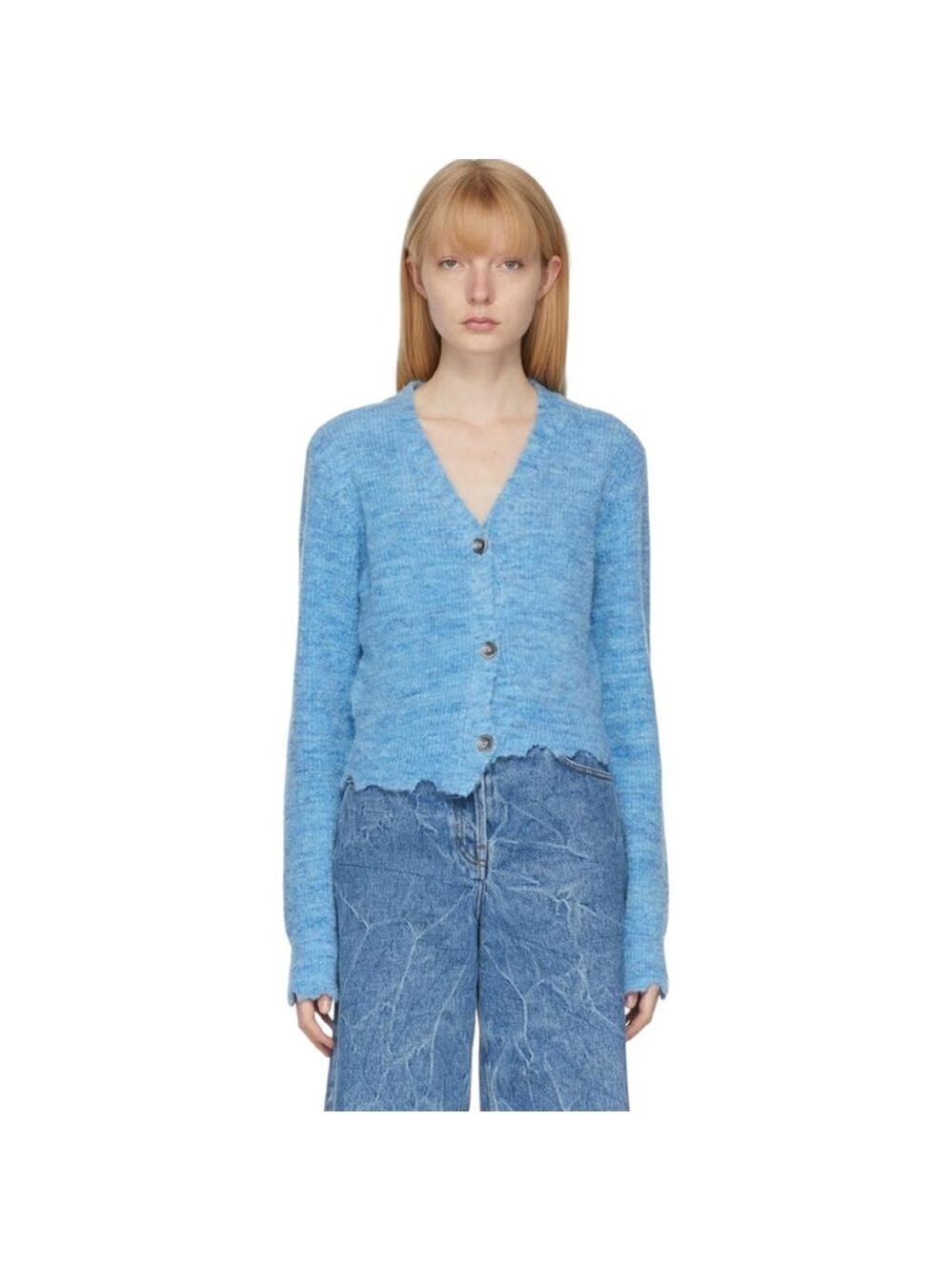 Andersson Bell Blue Lua Alpaca Boucle Wool Blend Asymmetric Cardigan Size S